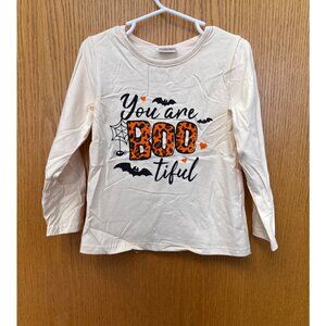 You Are Boo-Tiful Halloween Toddler Shirt 4T Beige & Black Long Sleeve 97% Cotto
